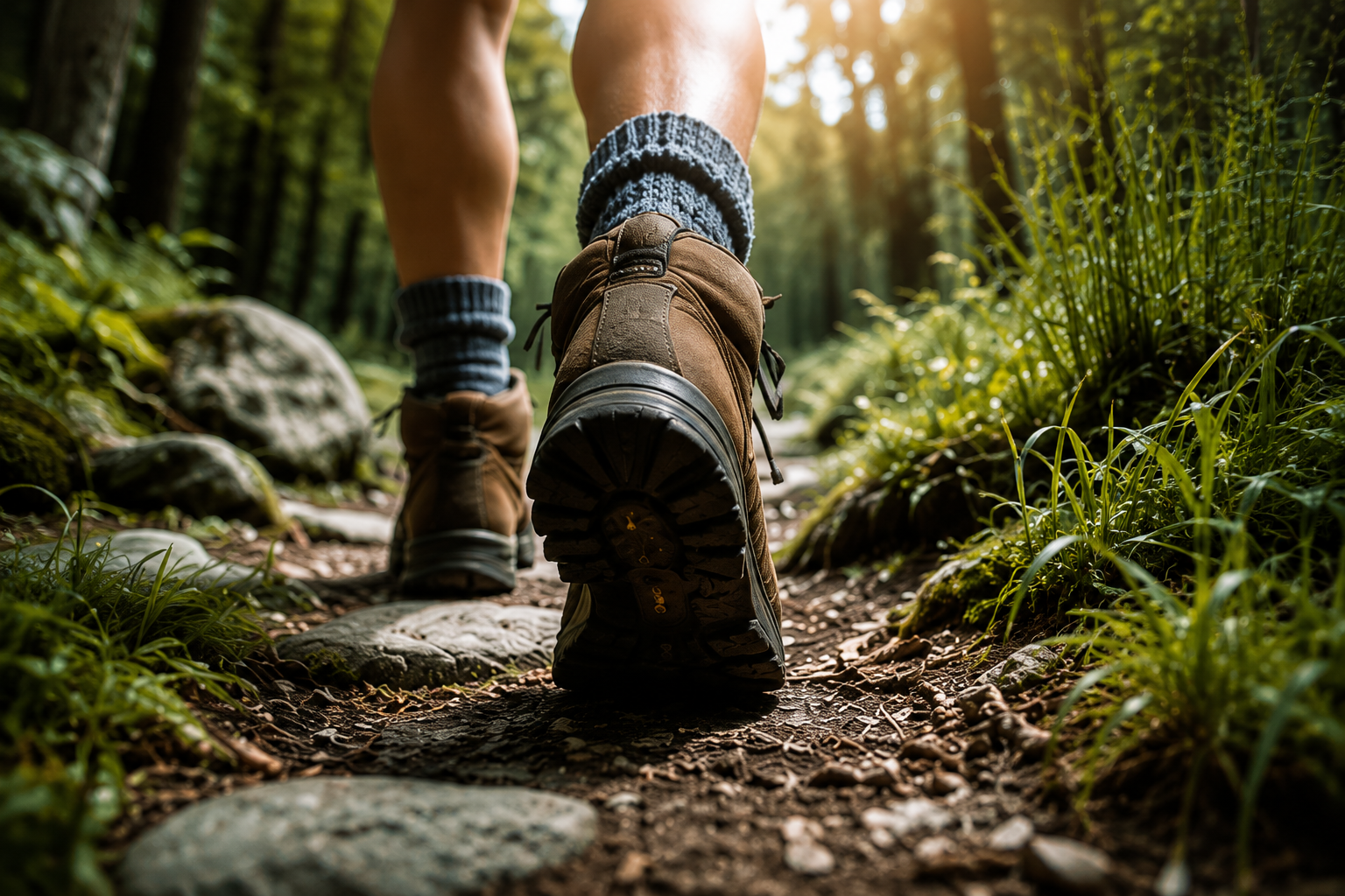 Wanderschuhe auf einem Waldweg — die ersten Schritte auf dem gemeinsamen Weg